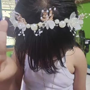 DADAWARD Headpiece Bunga Mutiara Princess Putih Mahkota Mutiara Aksesoris Rambut