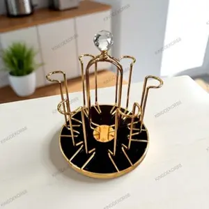 KD88 CRIS | Rak Gelas Putar 360° Kristal 6 Cup | Rak Cangkir Emas Modern | Tempat Gelas Aesthetic