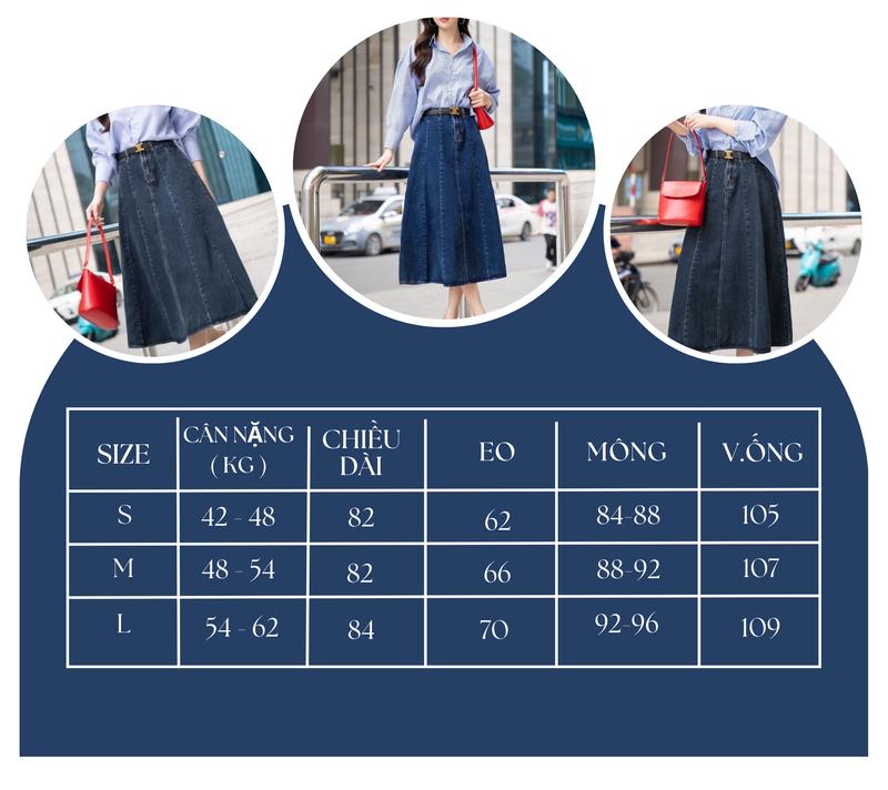 Chân váy jean nữ C014 dáng xòe cạp liền BIGSIZE , lưng cao tôn dáng, thời trang công sở 4