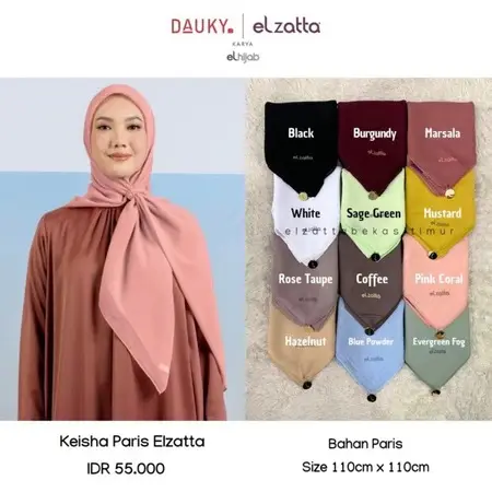 Elzatta Hijab Polos Segi Empat Keisha Paris