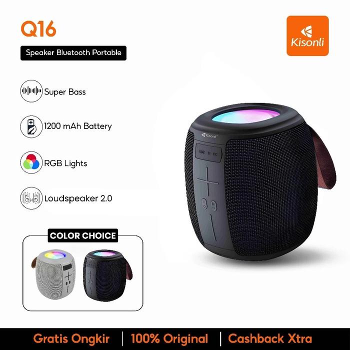 Promo Kisonli Speaker Bluetooth Portable Super Bass Q16 1200mAh - Kab ...