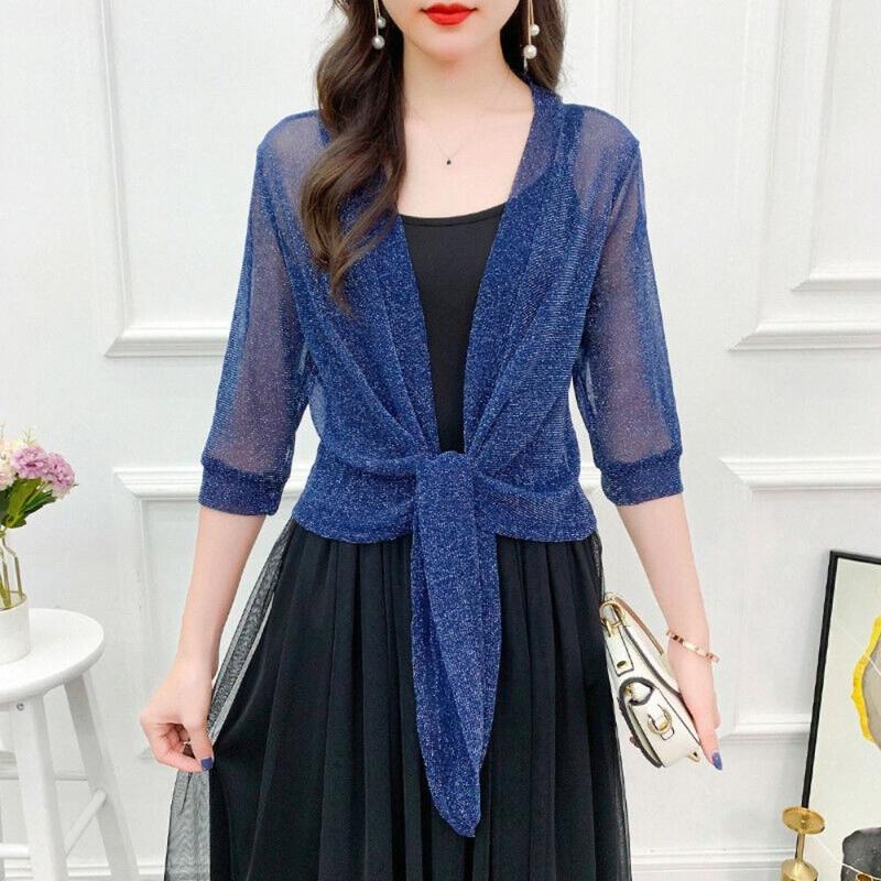 Product Introduction of Áo Cardigan Một Kích Cỡ Cho Nữ, Áo Vải Tuyn Polyester Mới, Áo Điều Hòa Không Khí, Khăn Choàng Lưới Cho Nữ 12