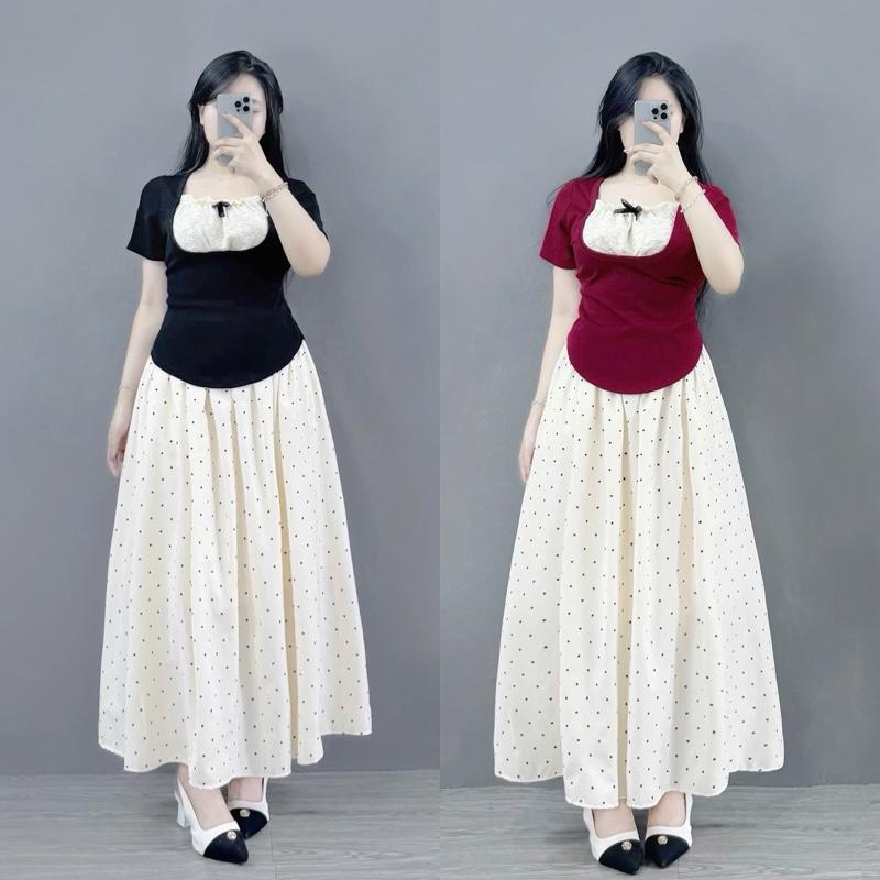Set Bigsize Nữ Nàng Thơ (CÓ LẺ Áo/Váy), Set Bigsize Bao Gồm Áo Cổ Phối Ren 2 Lớp Vải Tăm Ruby Cao Cấp Mix Váy Dài Nàng Thơ Phong Cách Dịu Dàng (55-95Kg)- G264 CV15 CV414 CV422