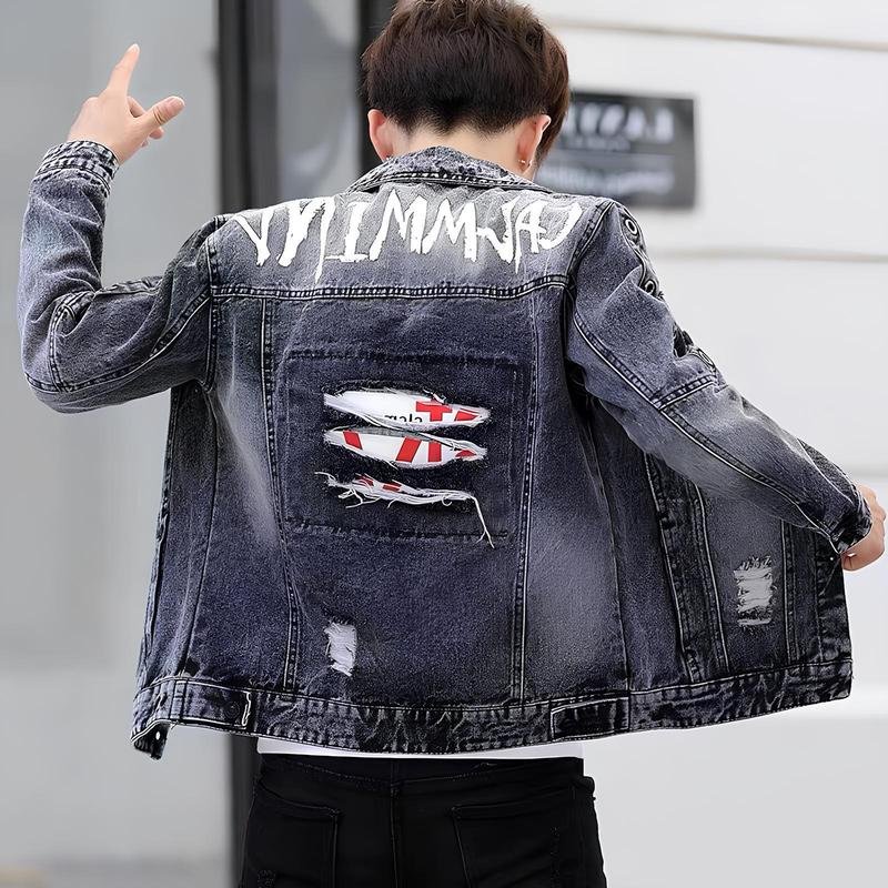 Áo khoác jean nam màu xám đậm rách nhẹ chất liệu bò co dãn ADH112 form đẹp Menswear Jacket Có Cổ TCS TRÙM CHUYÊN SỈ