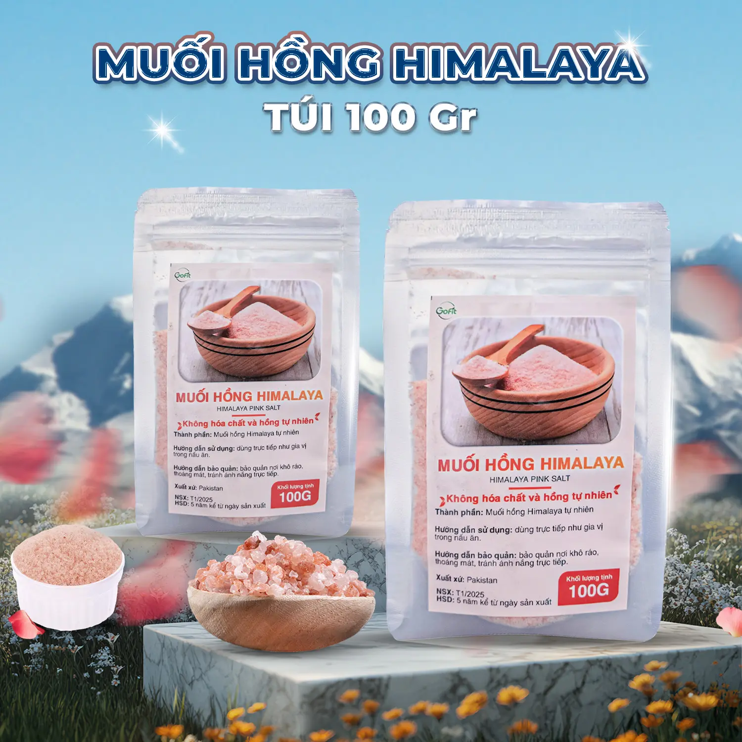 Muối Hồng Himalaya Bịch 100G, Muối Hồng Vipep Hũ Dạng Mịn & Dạng Hạt 250G, 500G