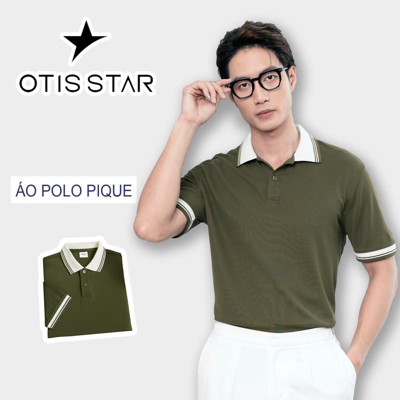 Áo polo vải Pique thấm hút mồ hôi tốt Form Regular Fit tôn dáng Thanh lịch sang trọng. OTIS STAR Forest