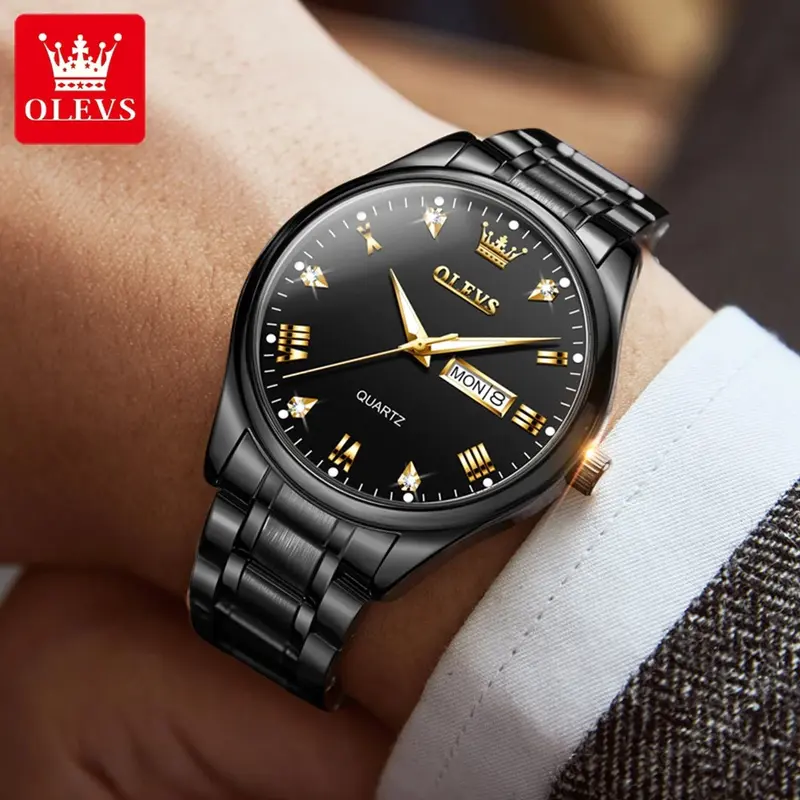 OLEVS Jam Tangan Pria Original 5563 Anti Air Luxury Analog Stainless Steel Cod Watch for Men Arloji Dari Kaca 4