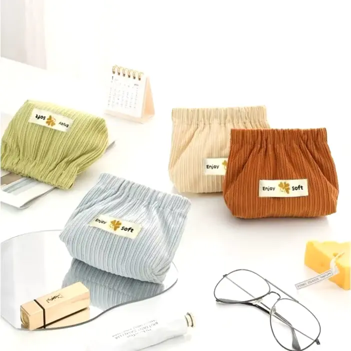 Cartmax - Pouch Mini Dompet Solid Color Corduroy Lipstick Koin Kabel Serbaguna