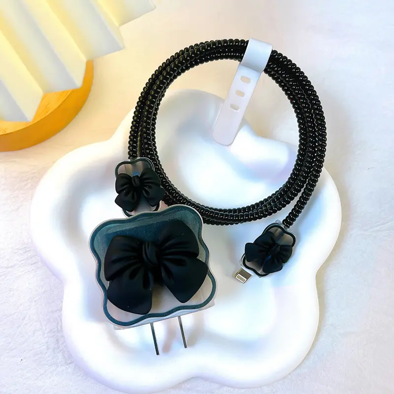 Vỏ Bảo Vệ Bộ Sạc Hoa, Phong Cách Hàn Quốc, Thiết Kế 3D, Tương Thích Với Bộ Sạc 18 / 20W, Ốp Cuộn Dây Trong Suốt, Dụng Cụ Cuộn Dây Cáp, Bảo Vệ Cáp, Tương Thích Với USB / Type C 2