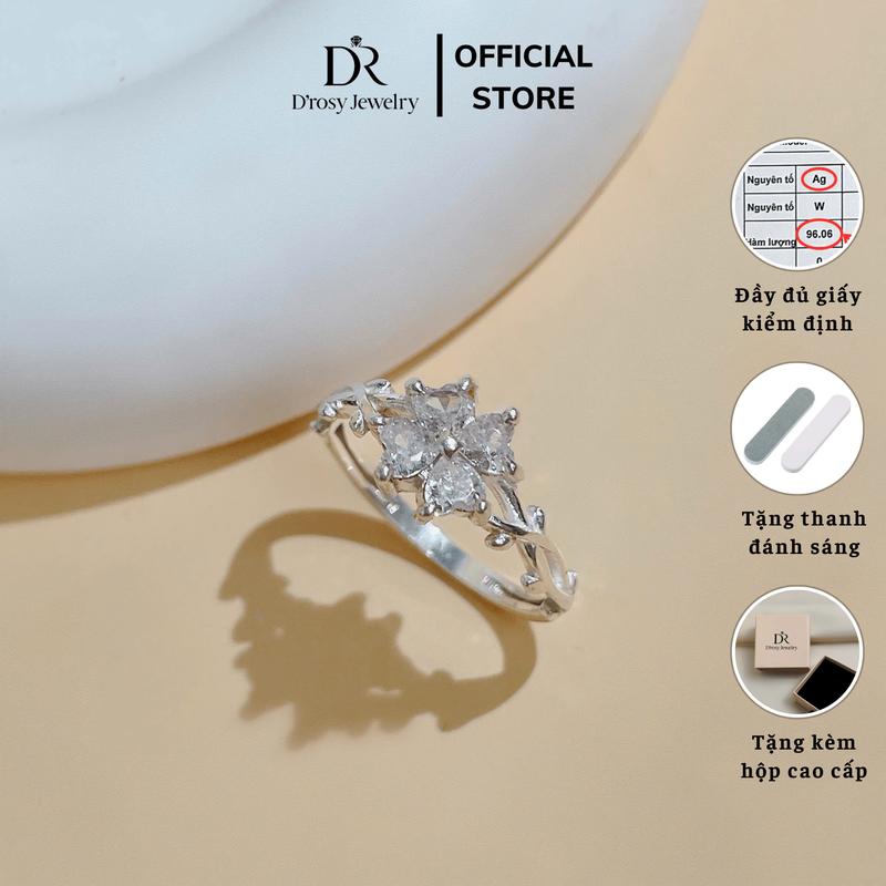 Nhẫn bạc nữ S925 D'ROSY họa tiết cỏ 4 lá cao cấp sang trọng D'ROSY JEWELRY NB11