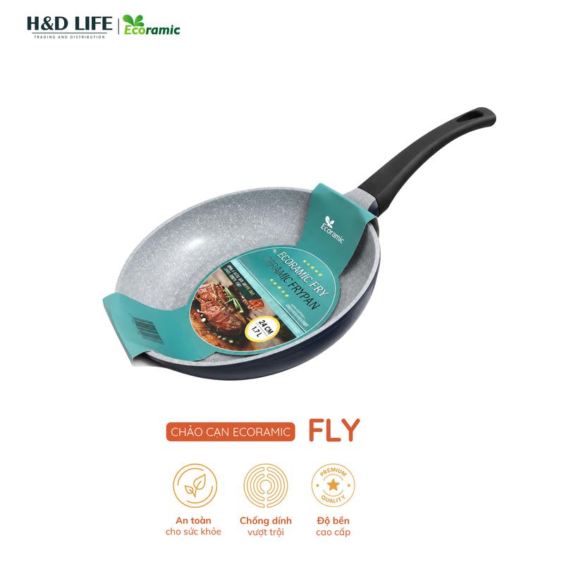 Chảo Cạn Không Từ Fly Ecoramic Chống Dính Siêu Bền Dùng cho Bếp Gas Bếp Hồng Ngoại Không Dùng Cho Bếp Từ