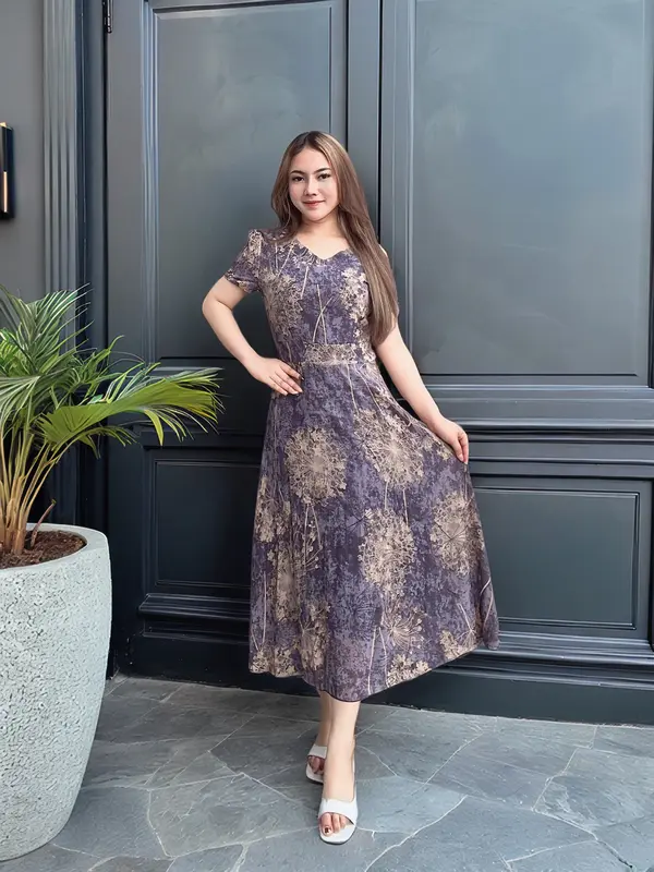 gaun sifon Korea baru mode gaun ukuran besar/Dress panjang/Dress korean style Casual Wanita Pendek Motif Baju Katun Polkadot 7
