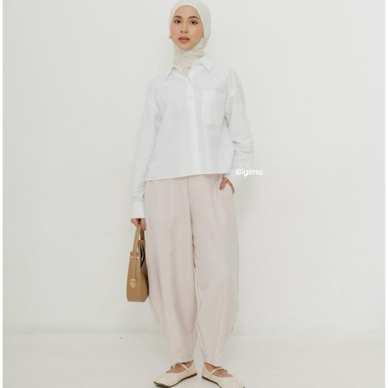 BIGIMO - Celana Barrel Pants - Celana Panjang Bawahan Wanita Katun ...