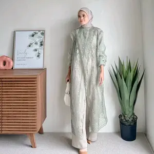 Nazela Dress Raya / Dress Lebaran Kondangan Wisuda Bridesmaids / Brokat Etnik Mix Organza Satin Premium Motif Mewah