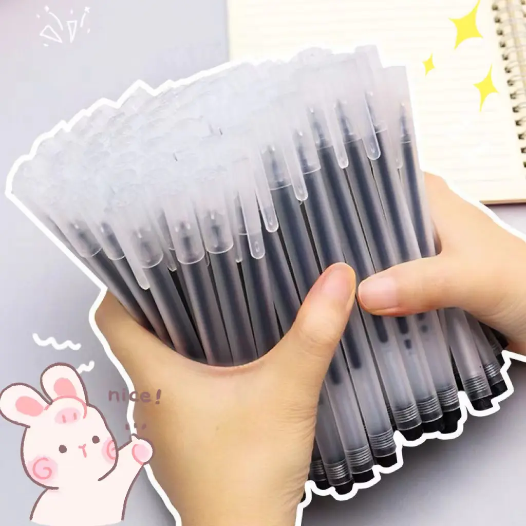 50pcs Pulpen Gel Hitam 0.5mm Gel Pen Tinta Gela Pena Pulpen Alat Tulis Murah Transparant Pen Gel Bolpoin Cair