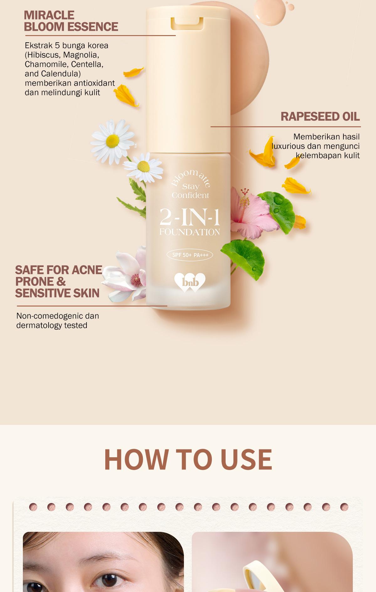 BNB barenbliss Bloomatte Stay Confident 2-in-1 Foundation | Foundation & Concealer, Tahan Lama 16 Jam, Waterproof & Sweatproof, Natural-Matte Finish, SPF 50 PA+++