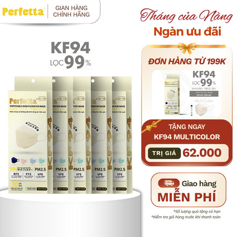 (TẶNG KF94 ĐH 199K) COMBO 5 Hộp Khẩu trang PHONG CÁCH - AN TOÀN Perfetta KF94