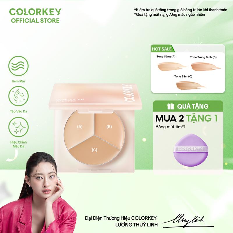 Bảng Kem Che Khuyết Điểm COLORKEY 3 Màu Chất Kem Mỏng Mịn Che Phủ Tự Nhiên 3.9g