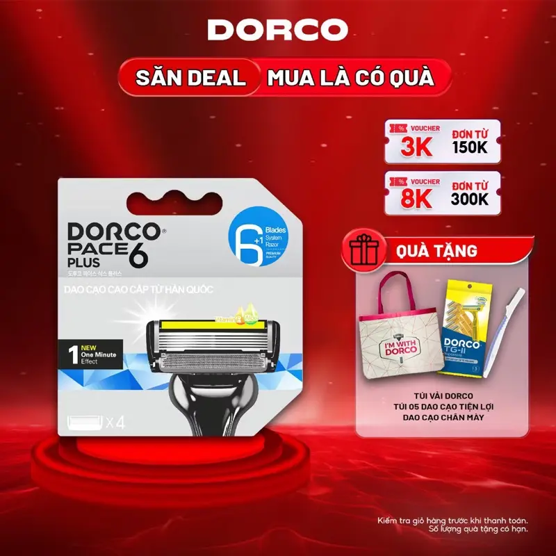 DORCO PACE 6 PLUS - Dao Cạo Hàn Quốc 6 Lưỡi - Hộp Gồm 4 Đầu Cạo