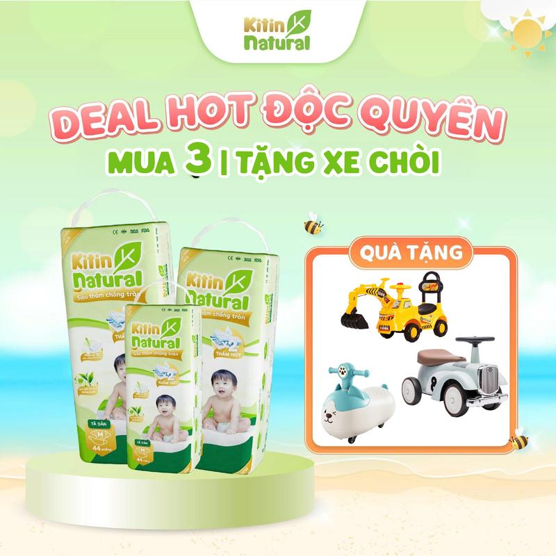  Kitin Natural Combo 3 Bịch Tặng Xe Chòi Trà Xanh Mỏng Thoáng Cho Bé Size NB - 4XL Siêu Thấm Hút & Mềm Mại 