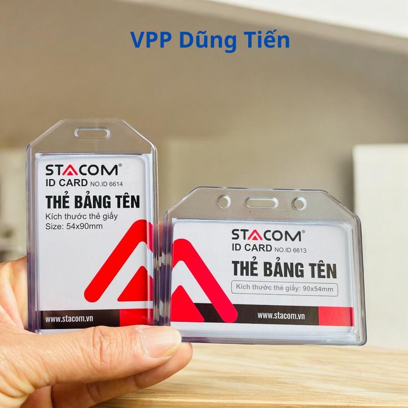 Thẻ đeo bảng tên nhựa trong, bao đựng thẻ ngang/ dọc Stacom loại dày kt: 54*90 mm ...