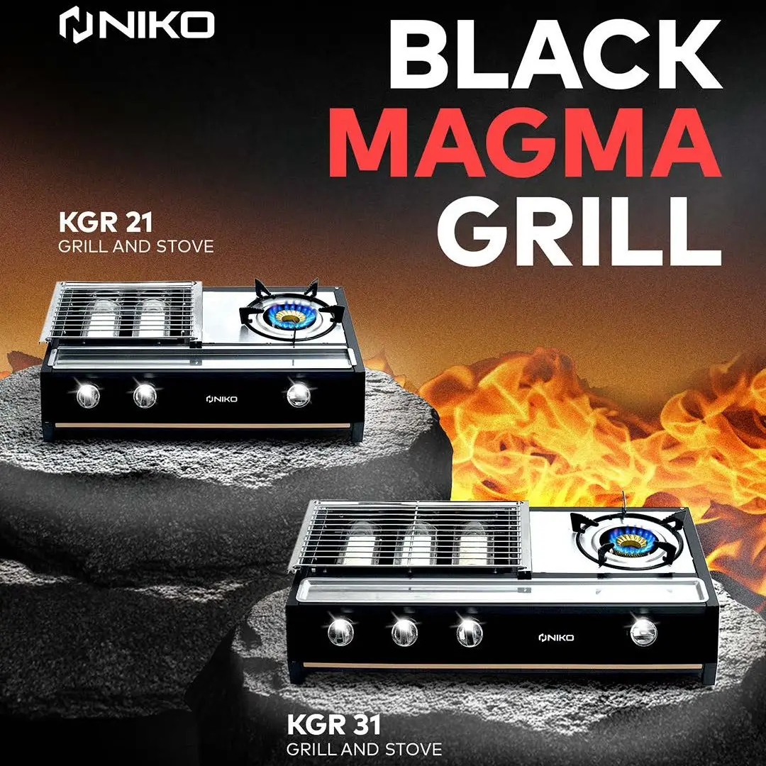 Niko KGR21 / KGR31 Kompor Gas & Panggang Sosis Bakar 3 Tungku BBQ Barbeque Grill Set Stainless Steel