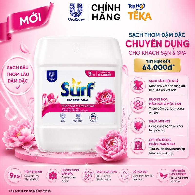 SURF Nước Giặt Chuyên Dụng túi 9KG Hương Mẫu Đơn và Mộc Lan
