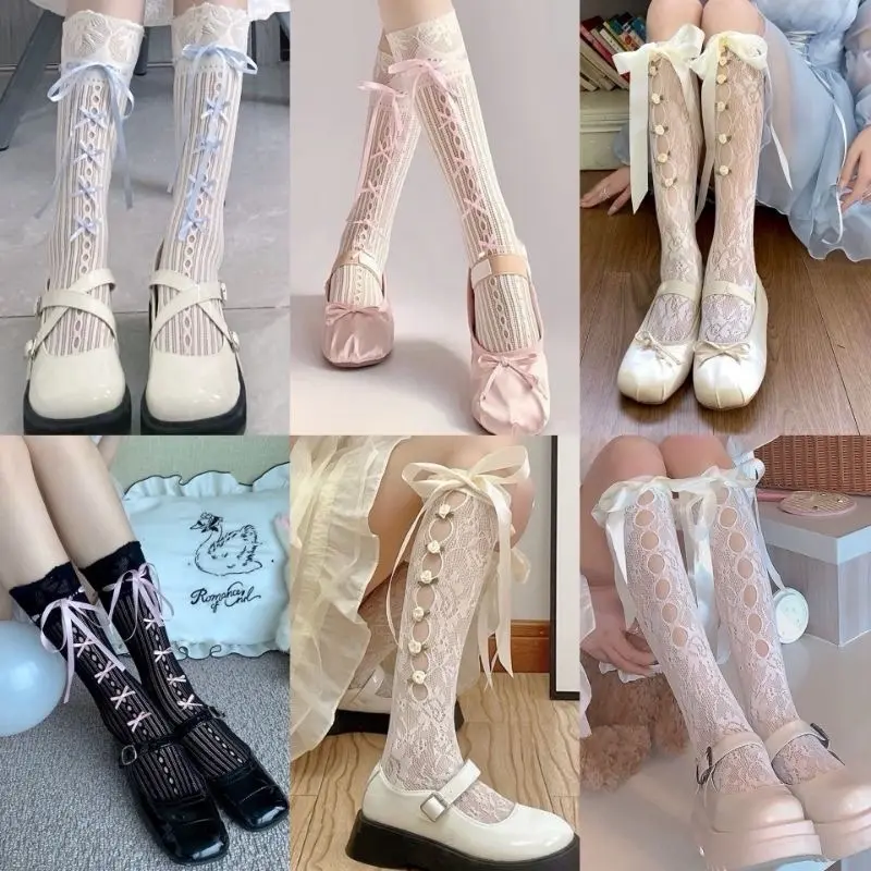 Feelme KK-352 Kaos Kaki Lolita Wedding Bunga Pita Ribbon Flower Harajuku cosplay Y2K Anime
