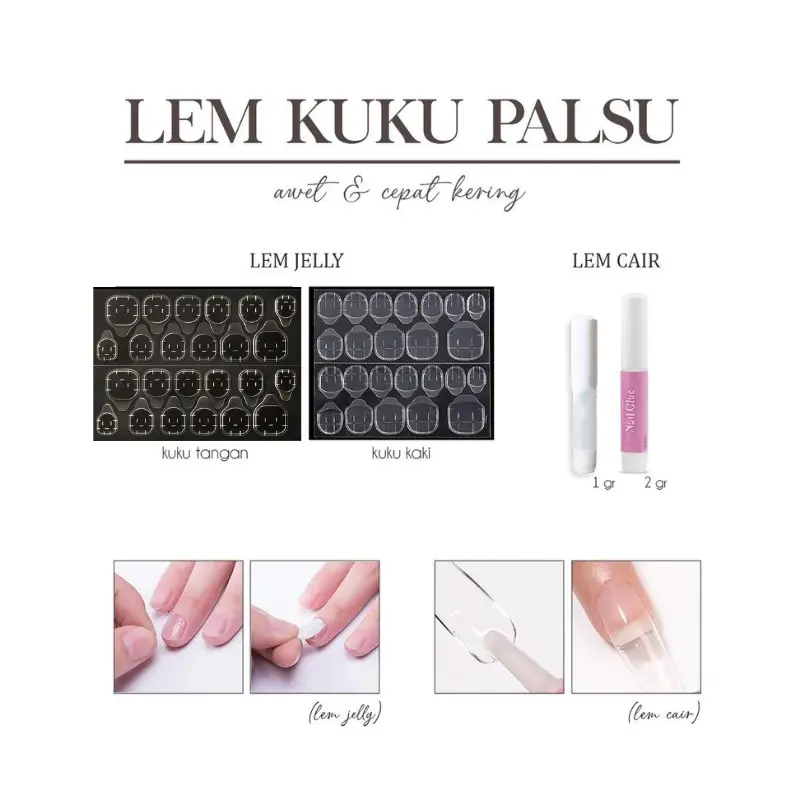 5SET ISI 24PC LEM KUKU FAKE NAILS Art Nail Glue LEM TEMPEL Stiker Silicone Tape Kuku Palsu
