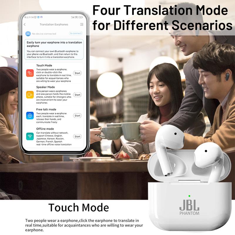 Tai Nghe Nhét Tai Nghe Bluetooth JBLPhantom4 AI Ngôn Ngữ Phiên Dịch Thông Minh Thời Gian Thực Hai Chiều Mic 4HD Không Dây Tương Thích Với iPhone Và Android Phiên Dịch Thông Minh Chất Lượng Âm Thanh 4HD