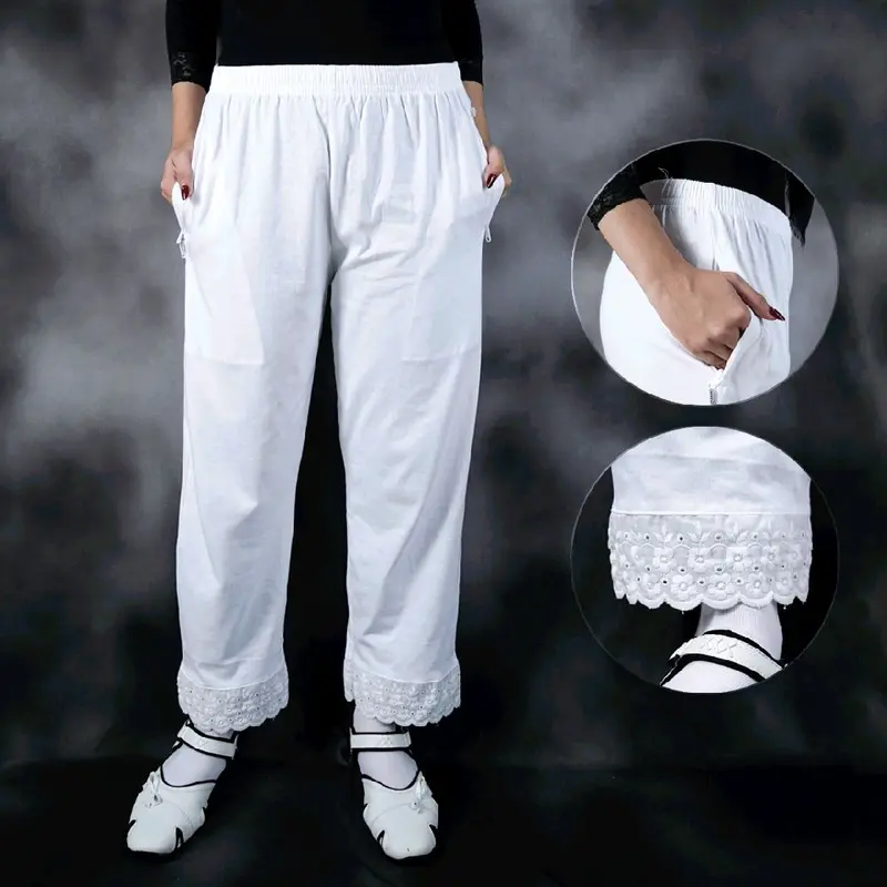 Celana Putih Wanita Bahan Kaos Cardet Renda 4