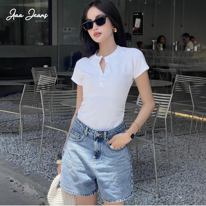 Aaa Jeans - Quần short jean nữ ngắn lưng cao regular fit Denim Shorts Women Pants
