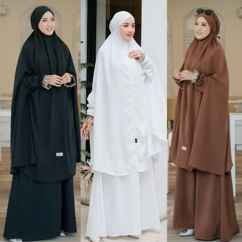 Khadijah Haji Umrah set gamis iner tanpa lengan khimar tangan smok karet Size Jumbo XXXXL Jilbab Kombinasi 1