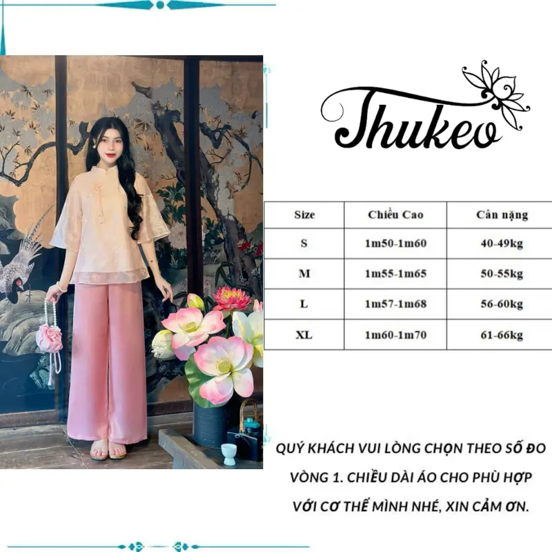 (MA50) Pháp phục đi chùa THUKEO mẫu tơ in 2 lớp mềm mịn cổ tàu thanh lịch Women Nữ 3