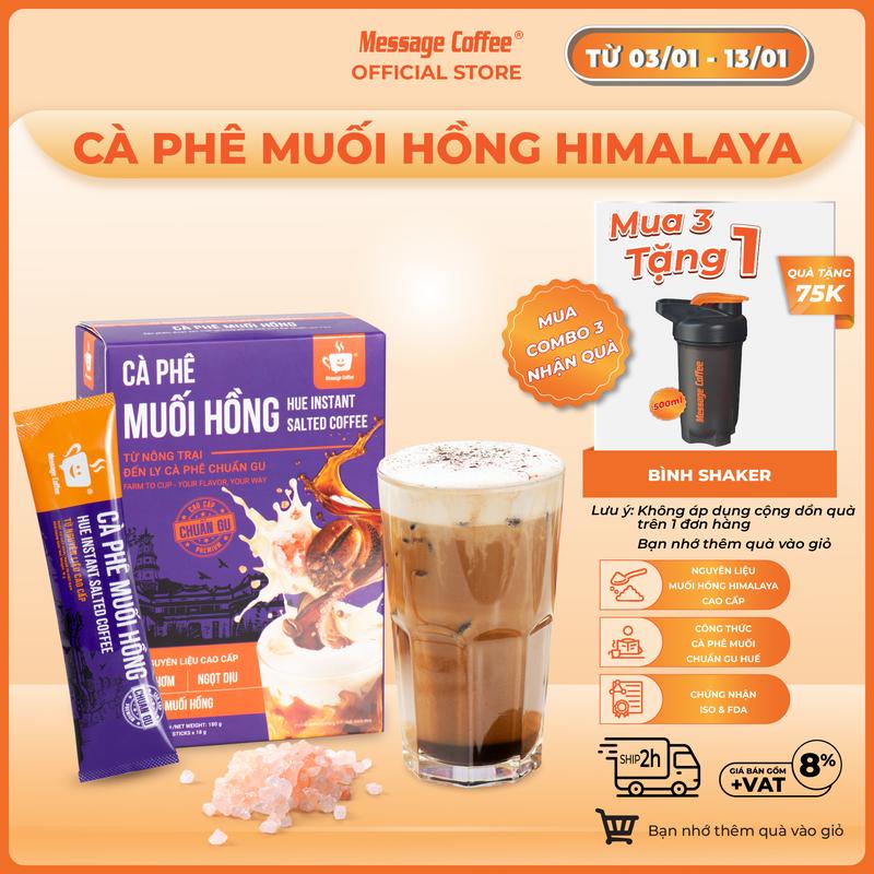  Cà phê Muối Hồng Himalaya hòa tan đậm đà từ Message Coffee đặc sản cafe Huế thơm ngon tiện lợi hộp 10 gói x 18gr 
