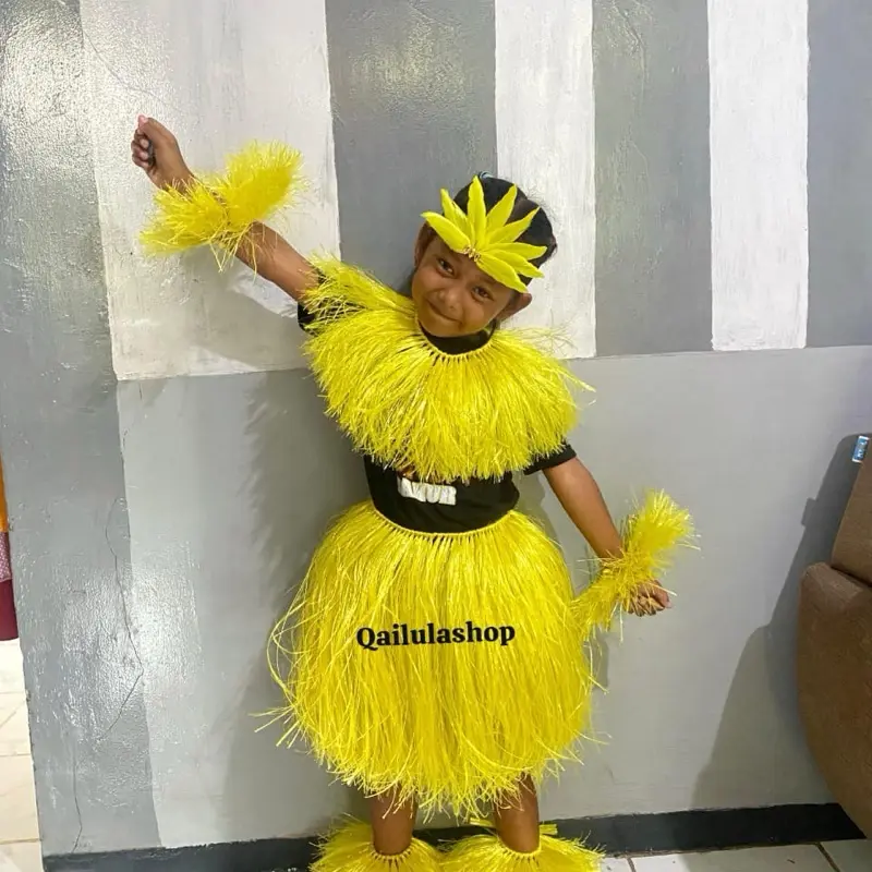 Rok Rumbai Tali Rafia Rok Tari Karnaval Sepaket Tangan dan Kaki + Kalung + Bandana Bulu Ukuran Anak Dan Dewasa