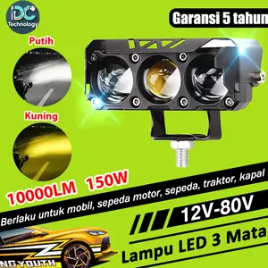 【Garansi 5 tahun】LAMPU TEMBAK LASER FOGLAMP SQL 3 MATA SUPER BRIGHT HI LO 150 WATT LAMPU TEMBAK MOTOR MOBIL- kuning putih UNIVERSAL BISA  SEMUA MOTOR