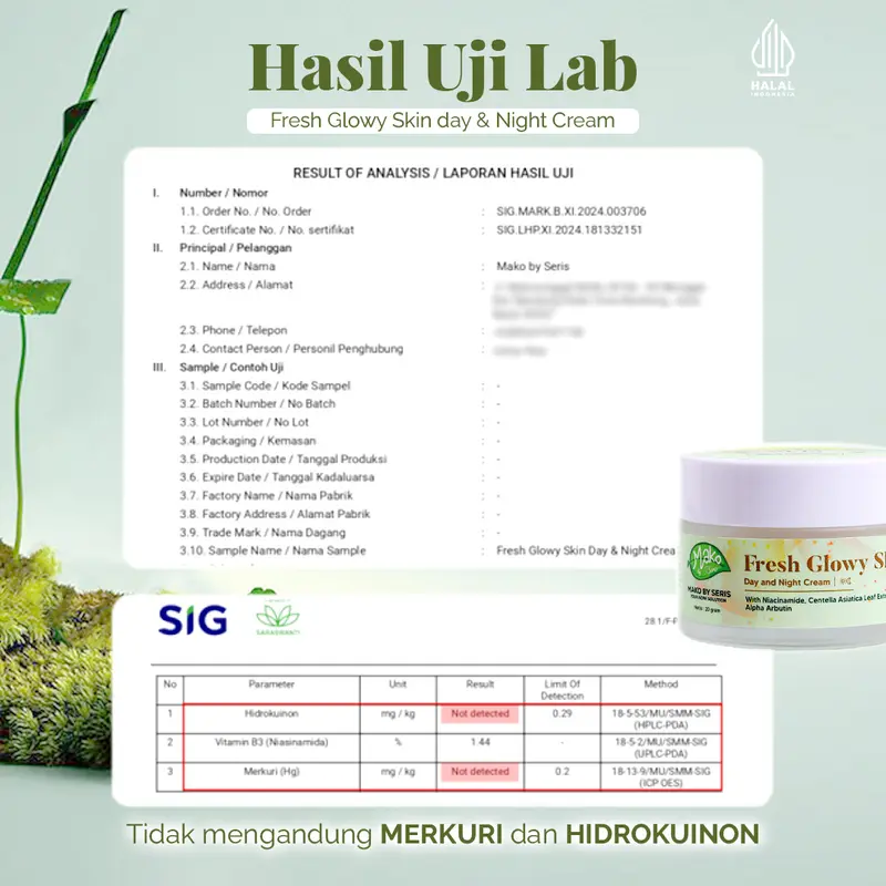 Mako by Seris - Combo 2 Produk Moisturizer Fresh Glowy Day Night Cream Glow Up Booster Acid Facial Pelembab Perawatan Pencerah Kulit Mencerahkan Jerawat Flek Hitam Muka Wanita 7