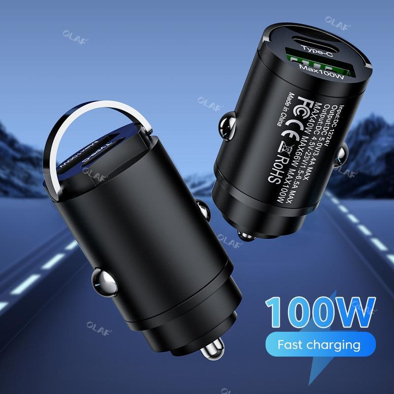 Bộ sạc ô tô USB Type C, 100W, Sạc nhanh, QC3.0 và PD, Bộ Chuyển Đổi sạc điện thoại trên ô tô, Tương thích với iPhone, Samsung, Huawei, Xiaomi 2