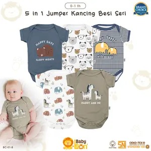 5in1 Jumsuit Bayi 100% COTTON  (Label SNI) Jumper Bayi BC-01-8 Bodysuit Bayi Jumpsuit Anak Bayi Baju Tidur Bayi Baju Harian Bayi Sleepsuit Bayi  Kaos Bayi BC-01-4 / BC-FL50  baju bayi 0 sampai 6 bulan kancing lengan