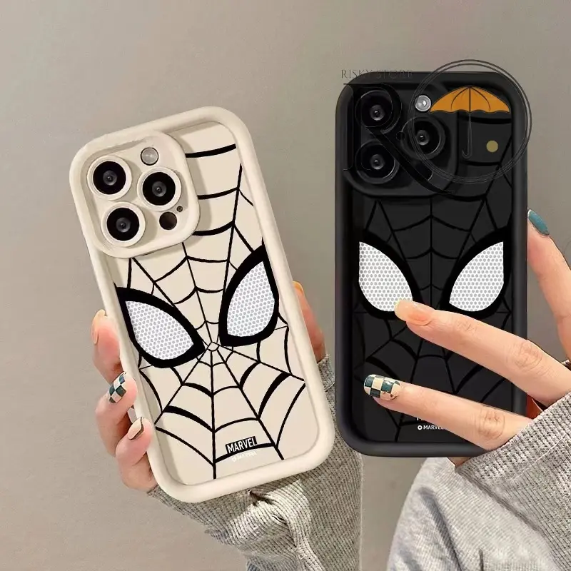 CASE Cocok untuk casing iPhone 11 12 mini 14 15 13 Pro Max 7 8 6 6 S Plus ampelas lubang Silikon Spiderman casing