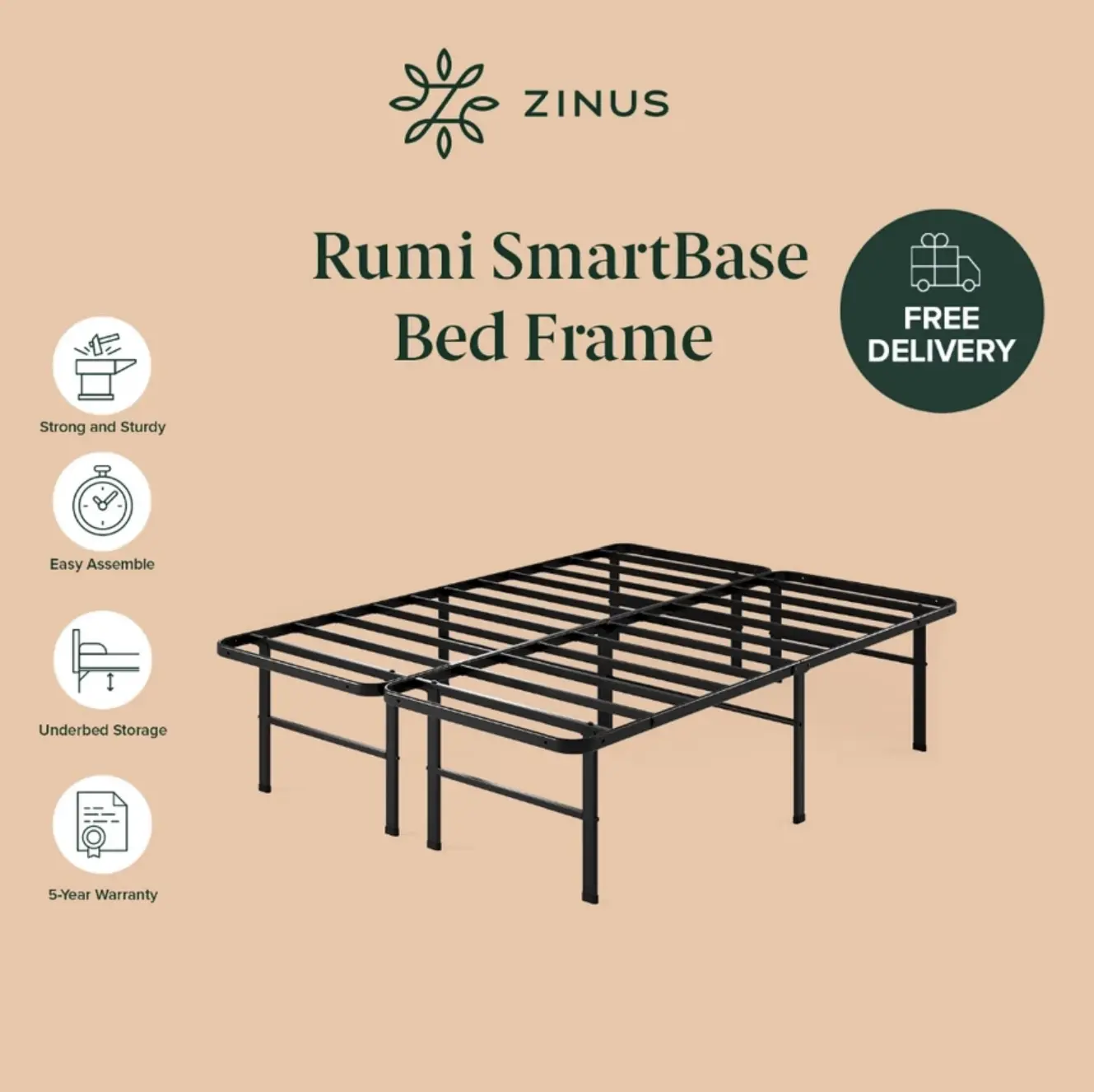 Zinus SmartBase Metal Bed Frame - Durable and Stylish