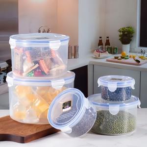 N+ 2pcs Caja hermética de plástico redonda, recipiente conservador para nevera, cuenco para frutas, apta para microondas, fiambrera portátil de almacenamiento de alimentos