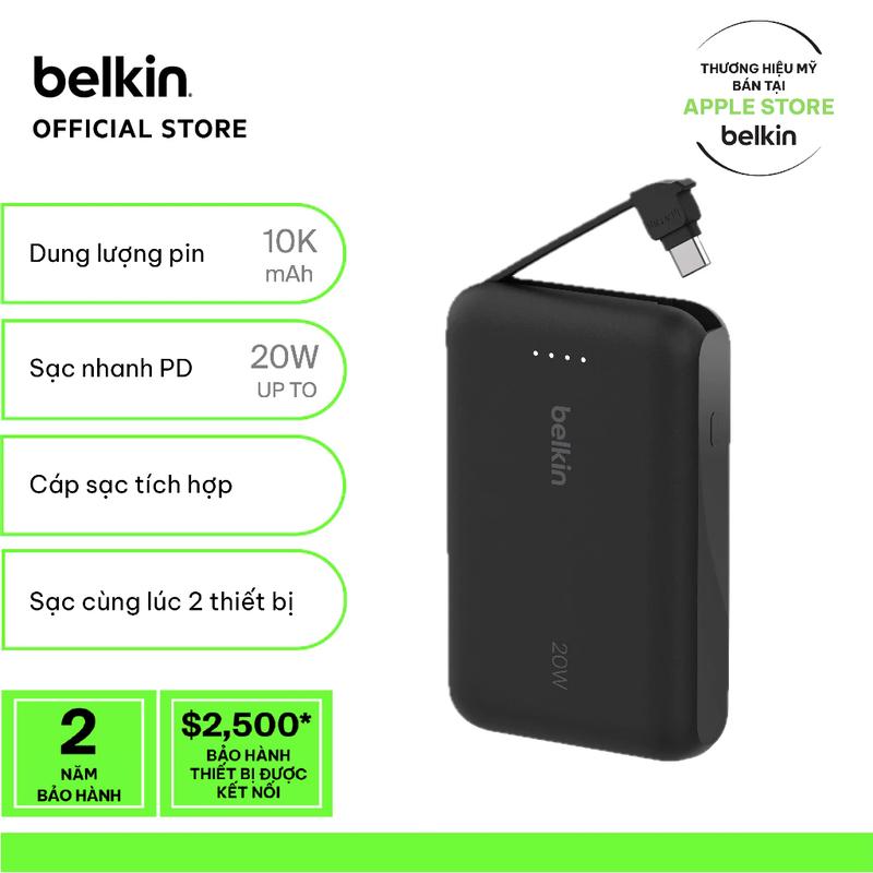 KOC X Belkin Pin sạc dự phòng Belkin Boost Charge 10.000 mAh hỗ trợ sạc nhanh 20W PD tích hợp cáp USB-C