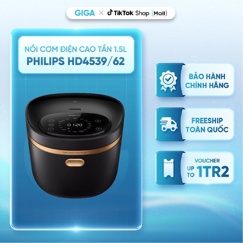 Nồi cơm điện cao tần Philips 1.5 lít HD4539/62 - Công suất 1250W - 18 chức năng nấu - Nấu nhanh - Giữ ấm 24h