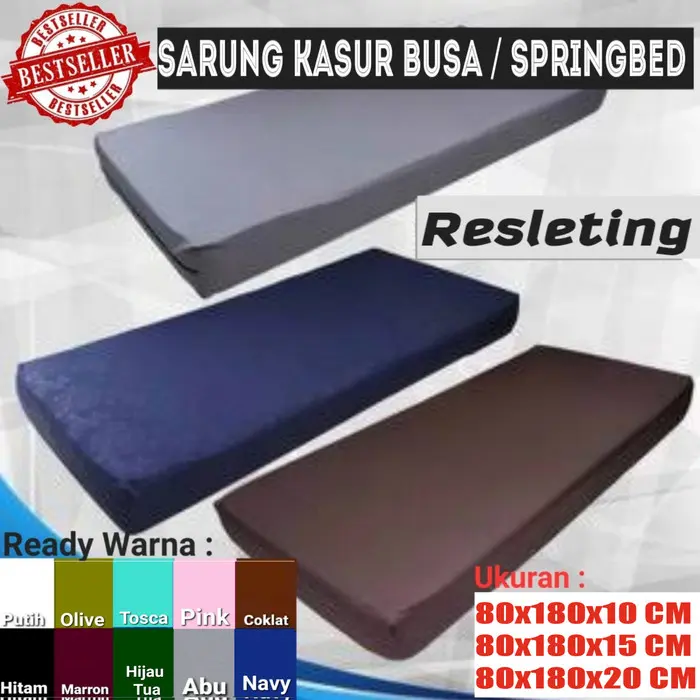 Sprei Resleting 80x180 CM Untuk Kasur Tinggi 10, 15, 20 CM Polos