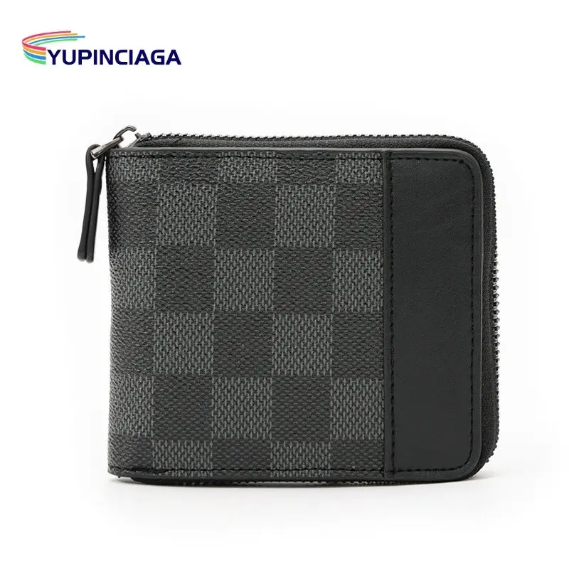 YUPINCIAGA Men's plaid wallet short card holder bank card ID card multi-card wallet