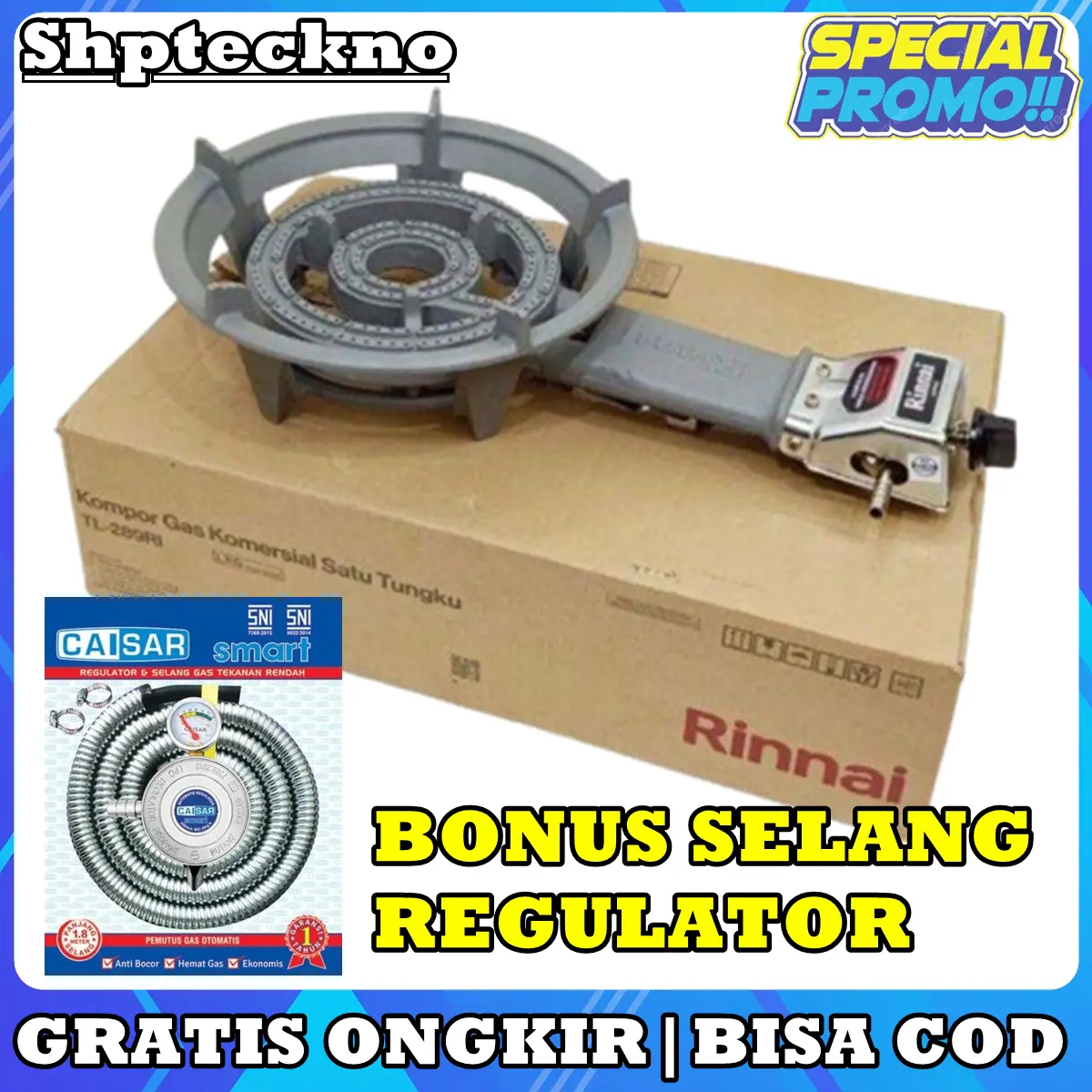 RINNAI TL 287 Ri Kompor Mawar Api Seribu 1 Tungku Body Kuat BONUS SELANG REGULATOR
