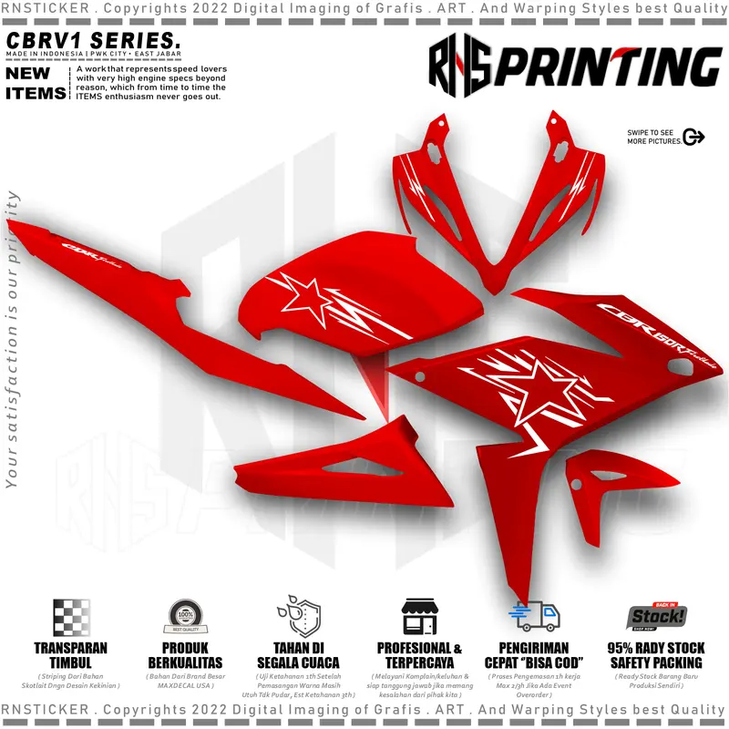 CBRV1 Cutting Stiker Striping Variasi All Cbr Facelift 2017-2019 Motif Bintang Star Transparan Style Kendaraan Motor 1