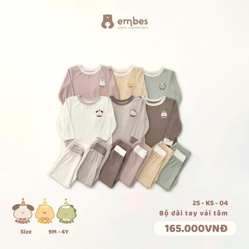 Bộ quần áo dài tay tăm phối viền cho bé Embes Việt Nam từ 9 tháng - 4 tuổi - 25-K5-04